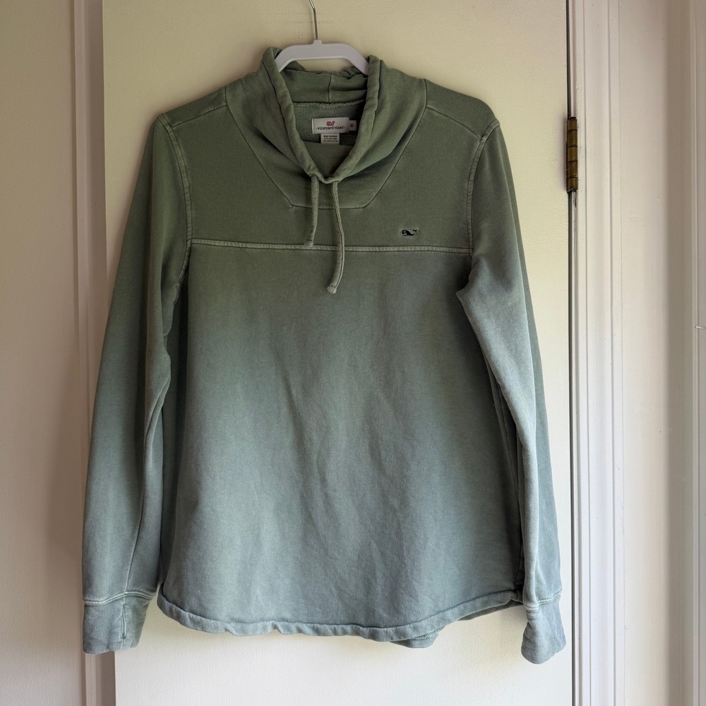 Vineyard Vines Womens XS Sage Green Funnel Neck Pullover Sweatshirt Thumbholes